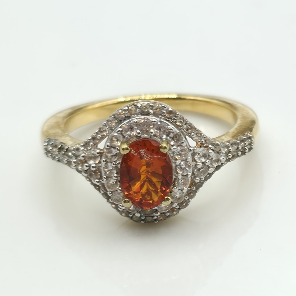 NWOT Rare Stunning Genuine Crimson Fire Opal Natural White Zircon Halo Ring
